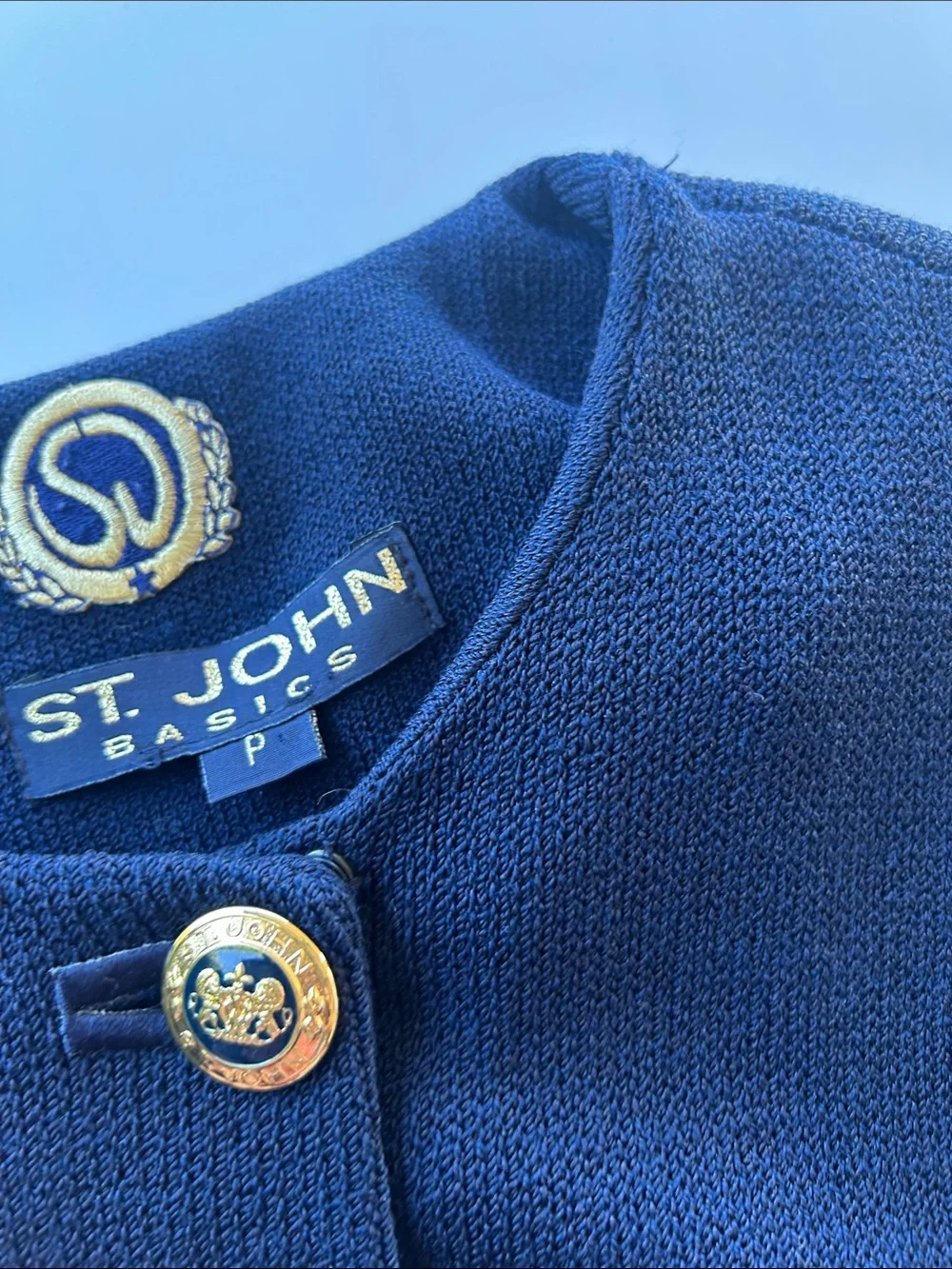 St. John Navy Knit Longline Jacket with Gold Buttons - Picture 10 of 11